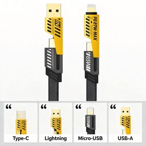 4-in-1 USB-C & Lightning Mechanical Data Cable – Fast Charging & Data Sync for iPhone, Android, Laptop & Power Bank