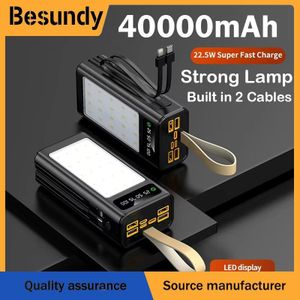 40000mAh With Strong Light Portable Power Bank Built-in 2 Cable Mobile Powerbanks With Lanyard