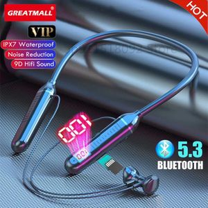 GreatMall Wireless Bluetooth Earphones Neckband Headphones LED Display Headset Sports TWS Earbuds With Mic TF Card