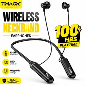 Timack Wireless Earphones Bluetooth 5.3 Neckband Headphones Gaming LED Display HIFI Headset Sports TWS Earbuds With Mic TF Card