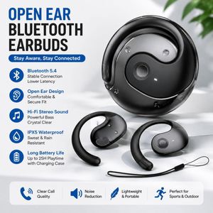 Open Ear Bluetooth Earbuds Wireless Headphones With Bluetooth 5.4, IPX5 Waterproof, Hi-Fi Stereo Sound, Sports Earhooks For Android & iOS
