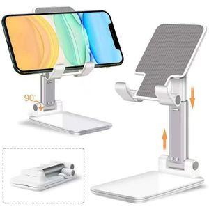 Adjustable Foldable Desktop Phone & Tablet Stand, Multi-Angle Height Adjustable Holder, Portable Desk Cradle for Smartphones, Tablets, for Office, Home, Online Classes & Video Calls - WHITE