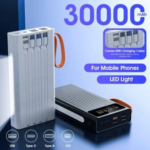 Ranvic 30000mAh Fast Charging PowerBank Batteries externes with LED Flashlight & Built-in 4 Cables 6-Device Fast Charge Perfect for Travel & Emergency Essential - Black