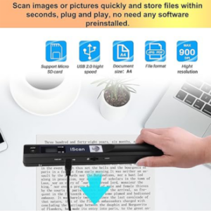 Autens Portable Handheld Scanner Included 16G SD Card-Wand Scanner A4 Documents Up to 900DP