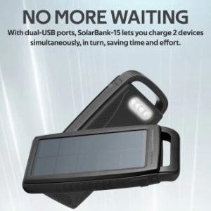15000mAH Solar Power Bank with 2.1A USB Port & Led Light